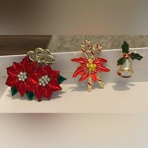 Christmas Pins - Poinsettias, Candy Canes and a Bell
